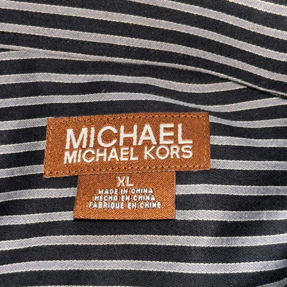 Michael Kors Black and White Striped Button Up Cotton Dress Shirt - Picture 2 of 6